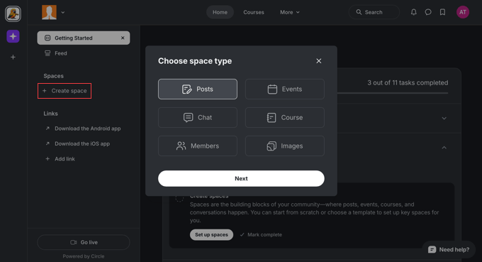 Creating a New Space in Circle