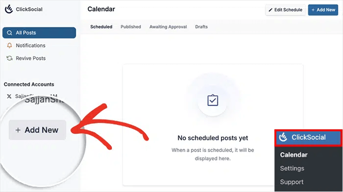 ClickSocial neues Konto hinzufügen