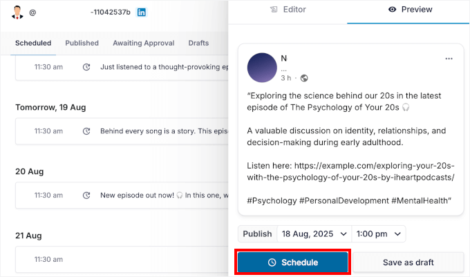 Schedule for custom time