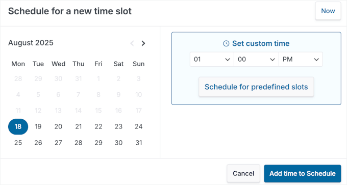 Adding custom time to schedule