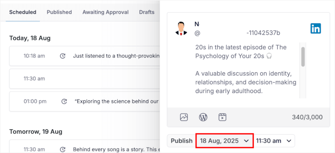 Customizing publishing date and time