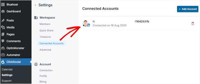 LinkedIn account connected