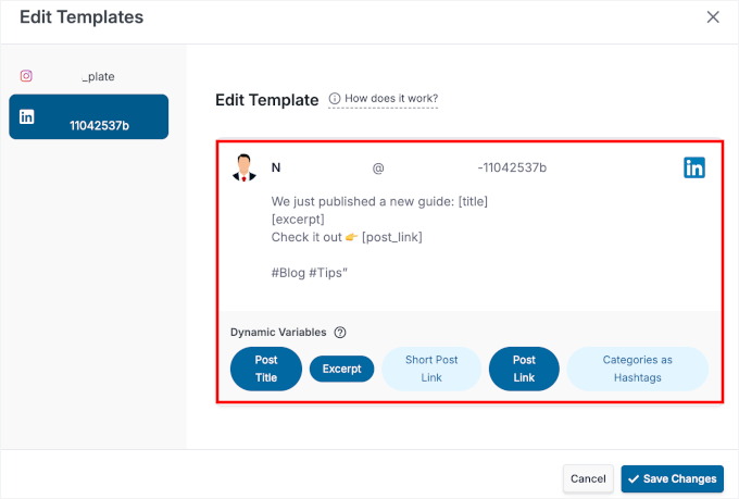 Editing automated post template