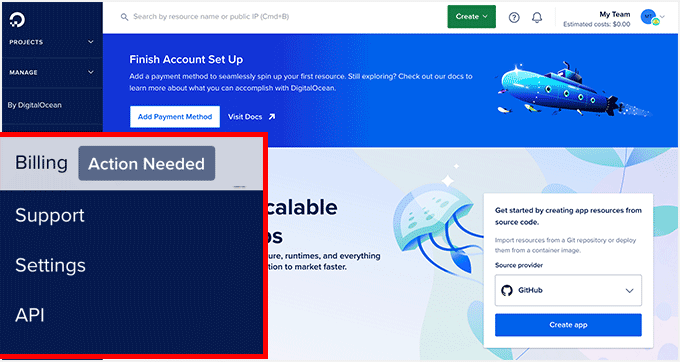 DigitalOcean Billing Page