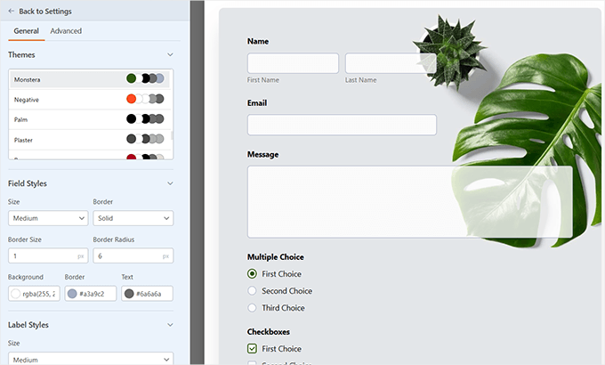 Anpassen des Hintergrunds und der Farben eines Formular-Designs in WPForms