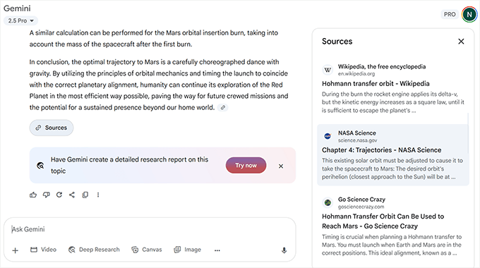 Geminiは、ウェブからの情報源を引用したリサーチが得意