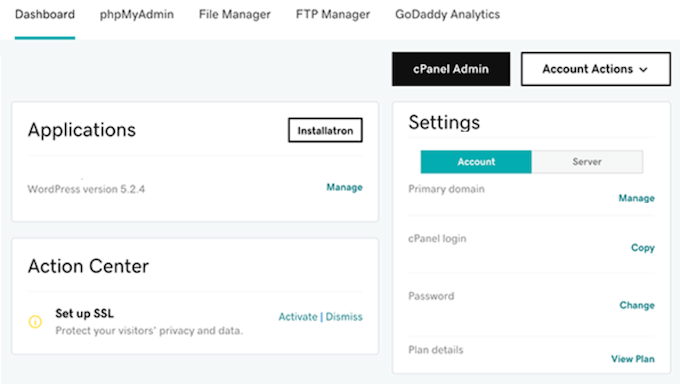 Managing your domain in the GoDaddy user interface