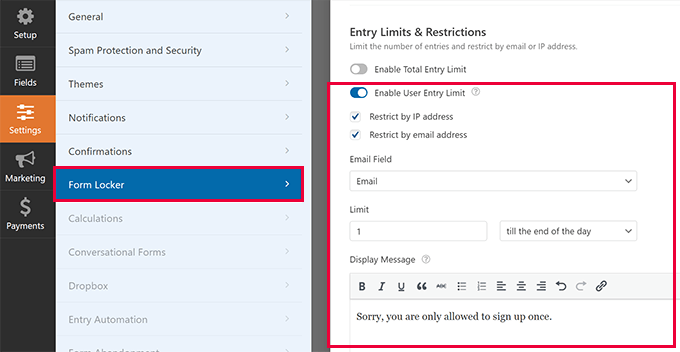 Limiting form entries by IP address and email