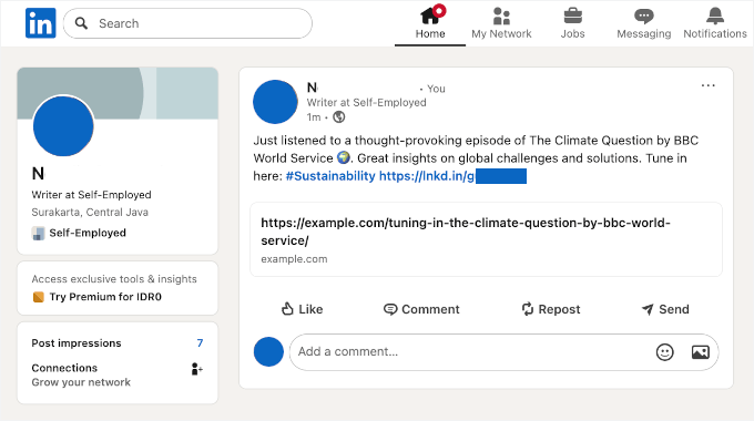 Automated LinkedIn post example