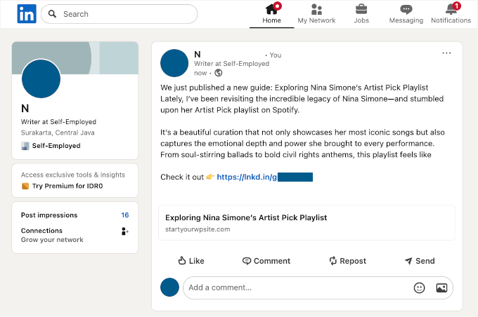 Automated LinkedIn post example