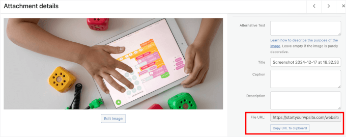 Copying File URL from the media library