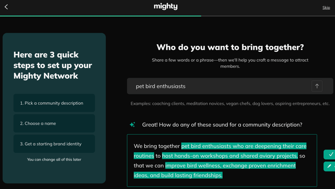 Mighty Networks Setup Wizard
