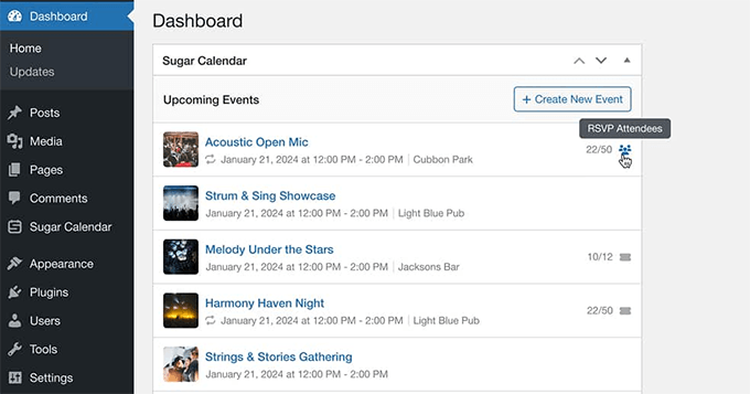 Sugar Calendar Dashboard-Widget