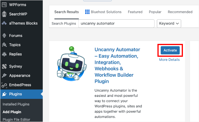 Installing the Automator plugin