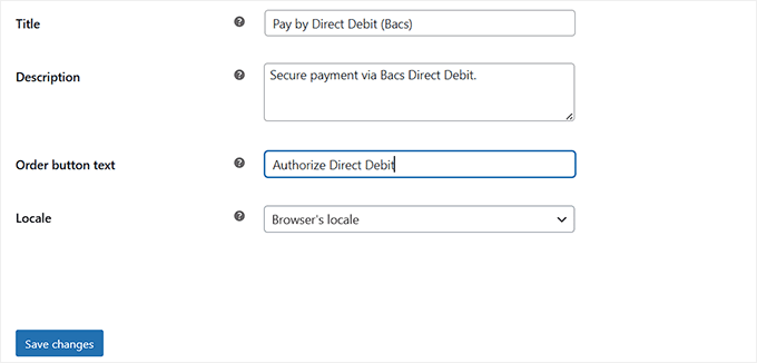 Add title and description for Bacs payments