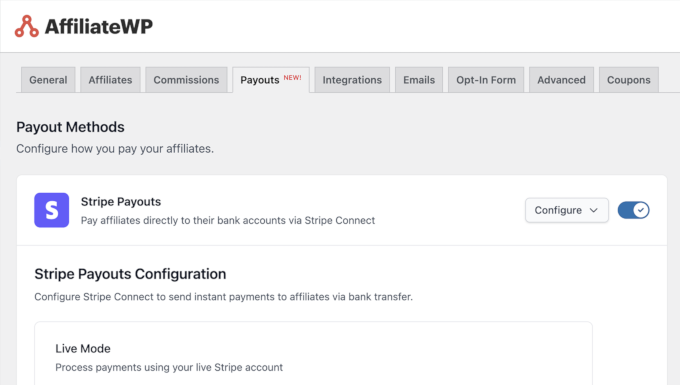 AffiliateWP Stripe payout option