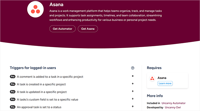Automator's Asana integration