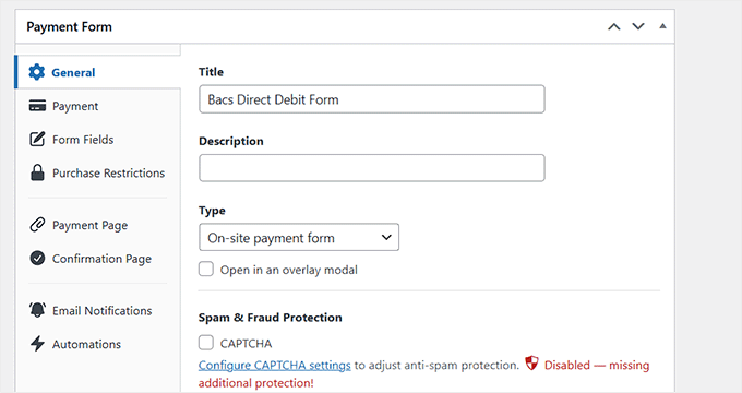 Add title and description for Bacs direct debit form in WP Simple Pay
