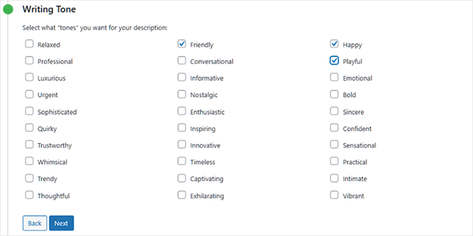 Choose writing tone for product descriptions in StoreAgent Choose writing tone for product descriptions in StoreAgent