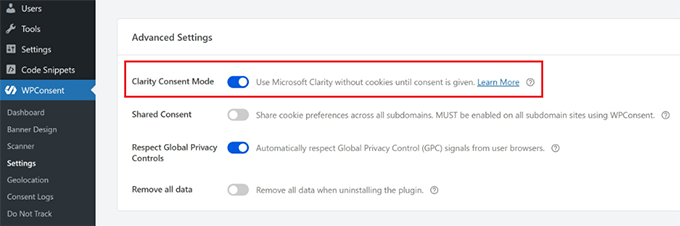 Clarity consent mode in WPConsent