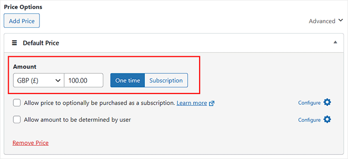 Configure your product or subscription price in WP Simple Pay