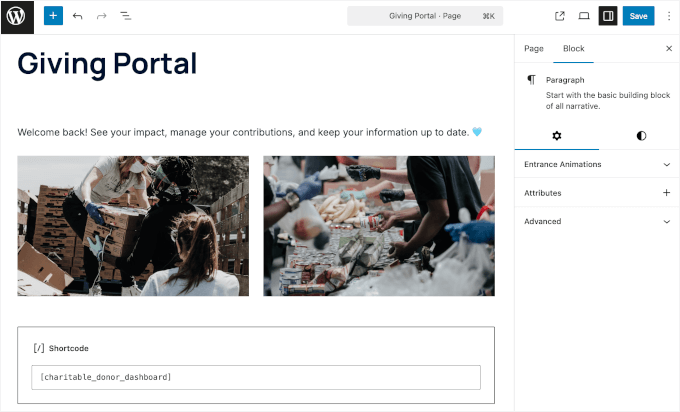Customizing the donor dashboard page Customizing the donor dashboard page
