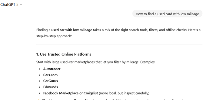 Exempel på ChatGPT som rekommenderar specifika varumärken som svar på användarens fråga Exempel på ChatGPT som rekommenderar specifika varumärken som svar på användarens fråga