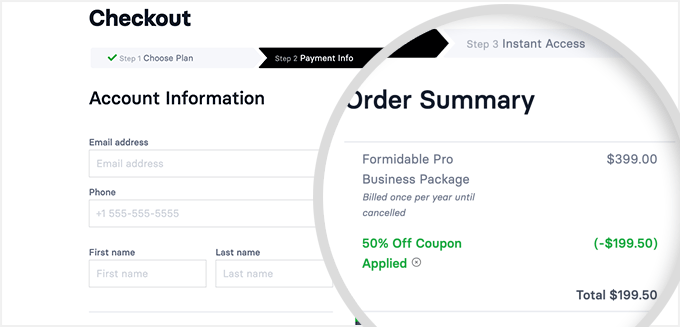Pagina di checkout di Formidable Forms
