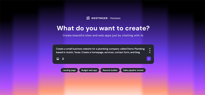 Hostinger Horizonsにウェブサイトをバイブコード化するように指示する Hostinger Horizonsにウェブサイトをバイブコード化するように指示する