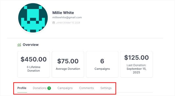 Donor portal navigation menu Donor portal navigation menu