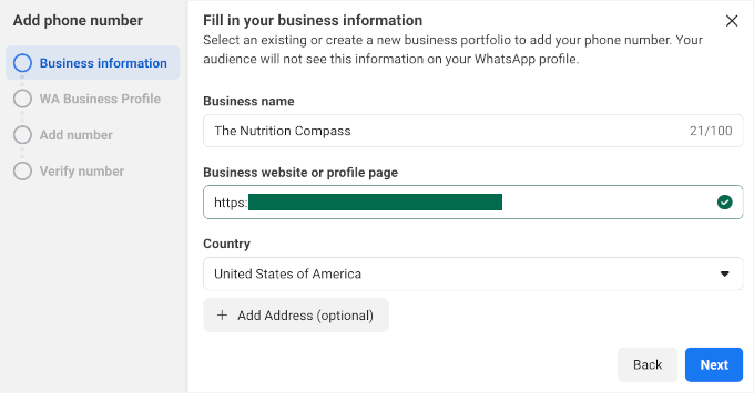 Ajout des informations de l'entreprise