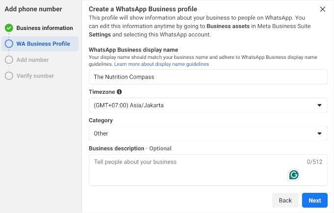 Configuration du profil WA Business