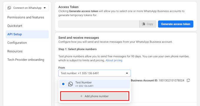 Ouvrir le menu déroulant pour cliquer sur Ajouter un numéro de téléphone