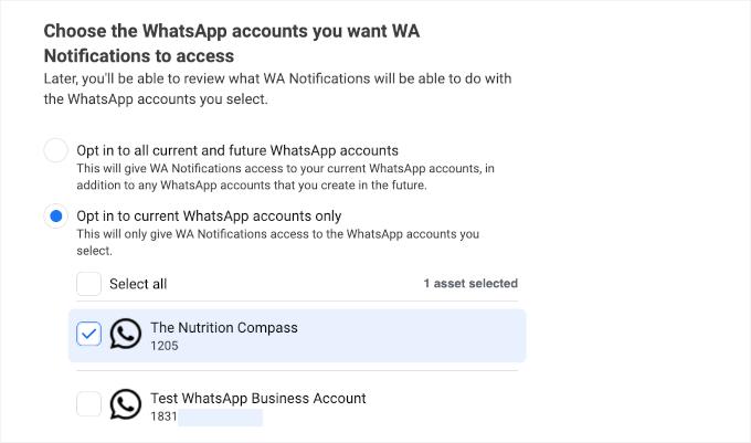 Choisir un compte WhatsApp