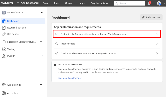 Personnalisation de l'application dans le tableau de bord de l'application