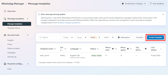 Création d'un modèle dans Meta