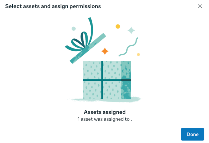 Actifs attribués message dans Meta