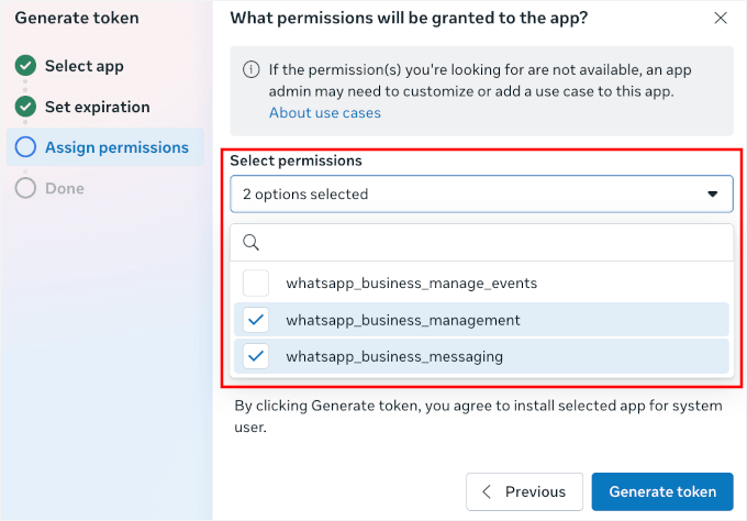 Attribution des autorisations pour le jeton