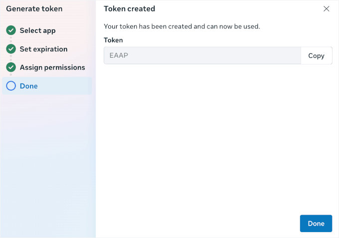 Jeton permanent généré