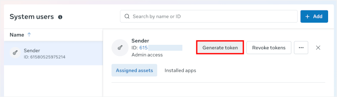 Génération d'un jeton dans Utilisateurs système