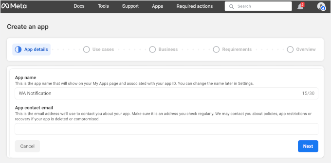 Ajouter les détails de l'application