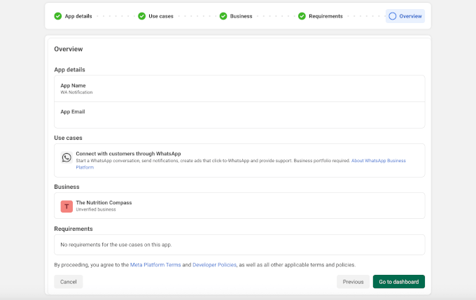 Cliquez sur Aller au tableau de bord