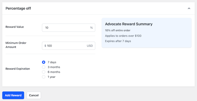 Offering your brand advocates a percentage discount 
