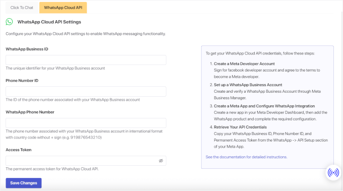 Completing the WhatsApp Cloud API details