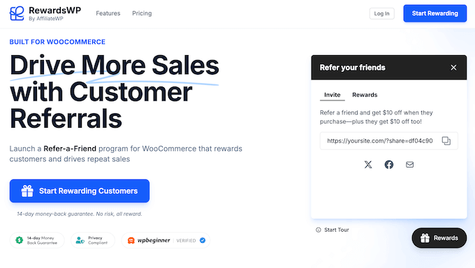 The RewardsWP refer-a-friend WordPress plugin 