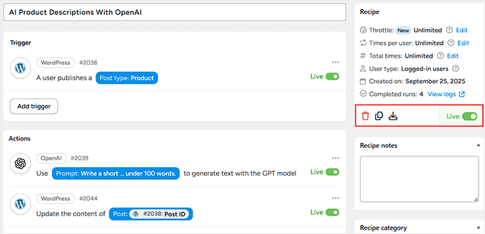 Make your Uncanny Automator and OpenAI recipe live Make your Uncanny Automator and OpenAI recipe live