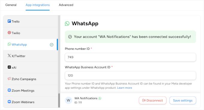 Intégration réussie de WhatsApp et Uncanny Automator