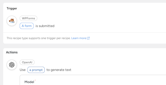 Uncanny Automator using WPForms and OpenAI 