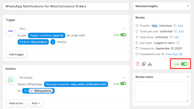 Mise en ligne de la recette Uncanny Automator