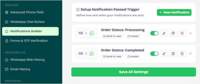 Notifications de commande WhatsApp dans Wawp